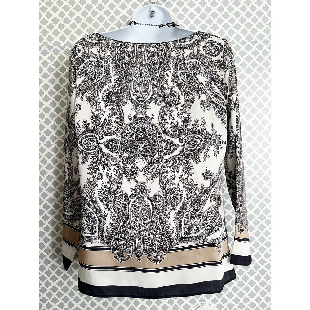 Talbots Paisley Print Blouse Beige Black White Size 2 - Picture 6 of 8